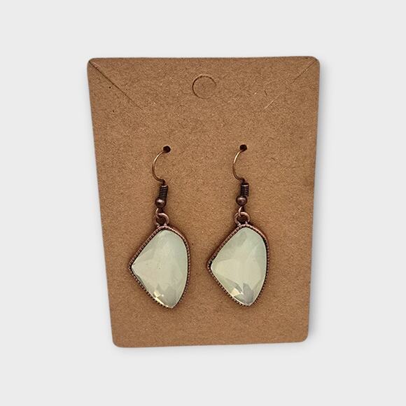 White Moonglow Style Drop Earrings – Copper Tone Dangle - Picture 7 of 8